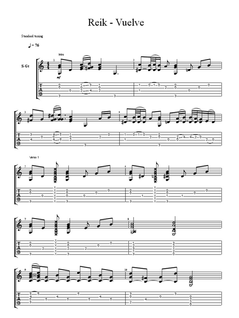 Reik Vuelve TAB Parte 1 | PDF | Notación musical | Composiciones Musicales