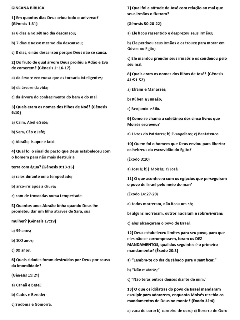 ÊXODO] 15 Perguntas e Respostas Bíblicas para Crianças [ Quiz Bíblico]  @semeadoreskids 