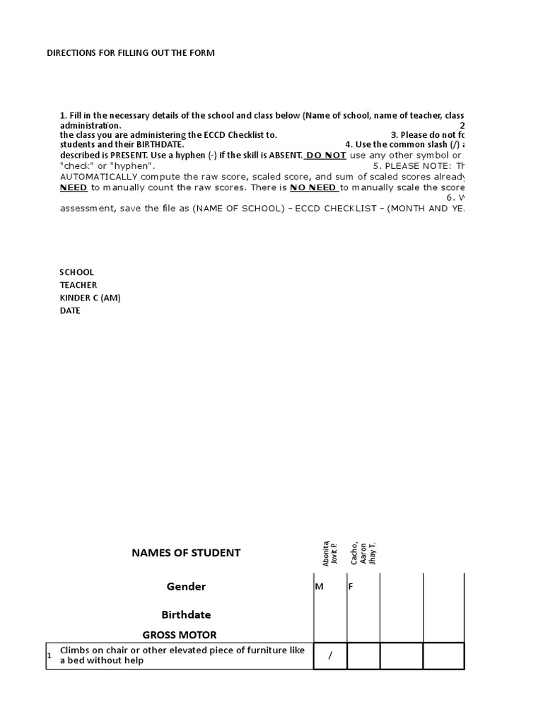 ECCD Checklist Administration Guide | PDF | Sibling | Finger