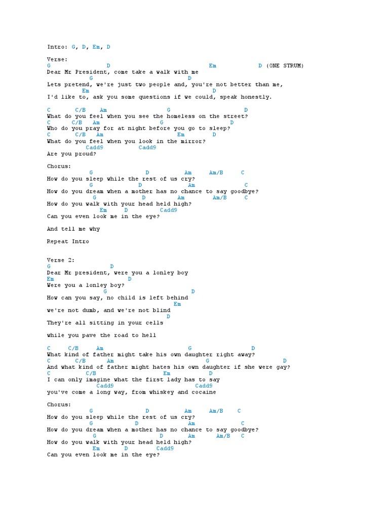 Dear Mr President Chords Song Structure Leisure