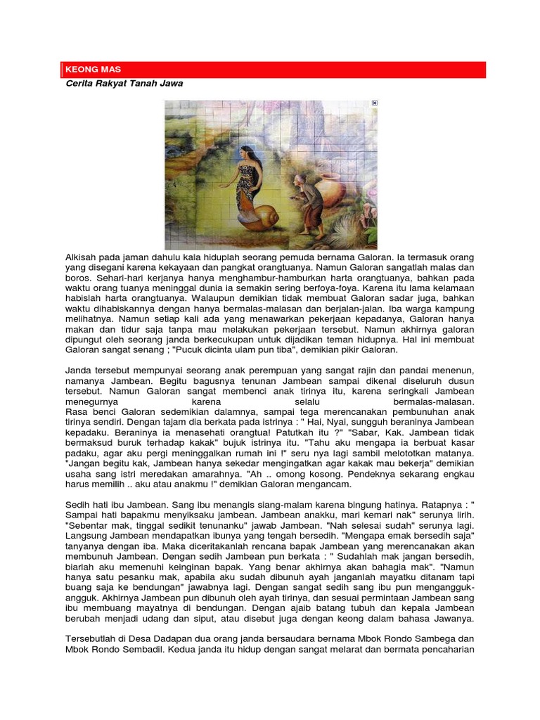Cerita Legenda Bahasa Jawa Keong Mas