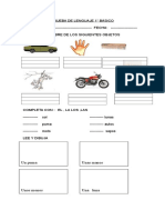 Prueba de lenguaje 1° básico: objetos, oraciones, dictado