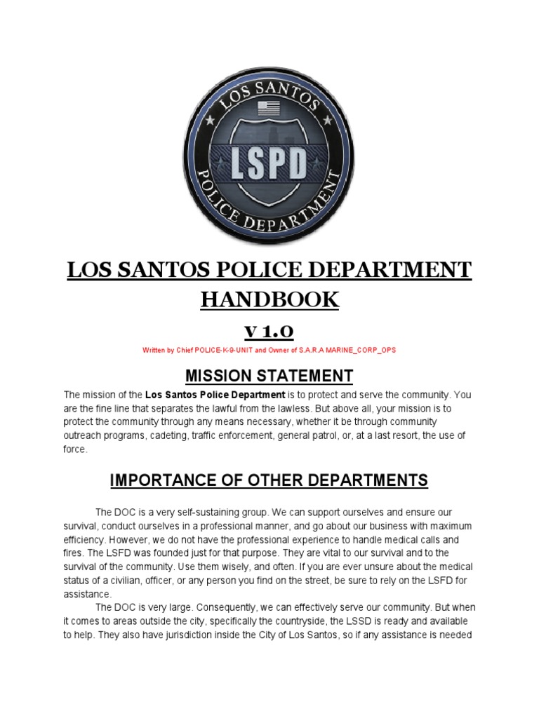 Los Santos Police Department Handbook | PDF | Robbery | Assault