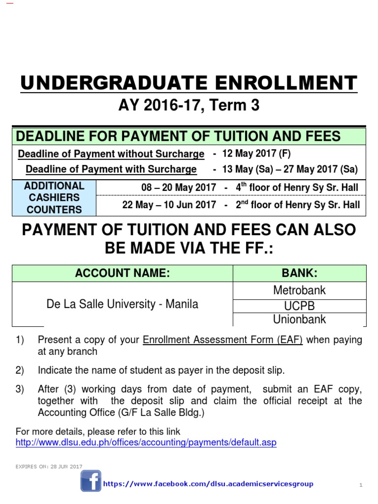DLSU Enrollment Procedure | PDF | Fee | Payments