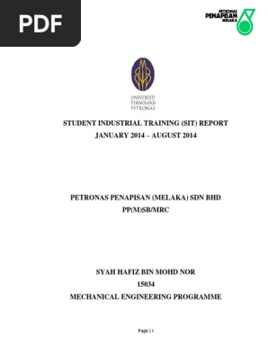 Syah Hafiz Bin Mohd Nor 15034 - SIT Report  PDF  Oil Refinery 