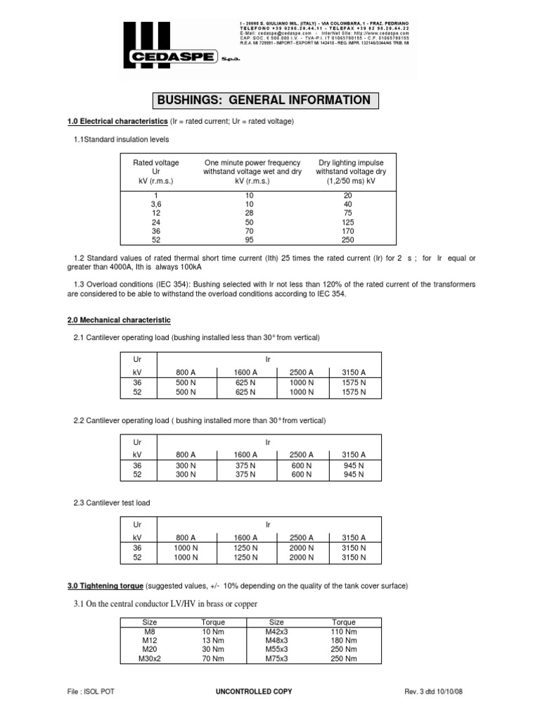 Bushing For Power Transformers | PDF | Washer (Hardware) | Electricity