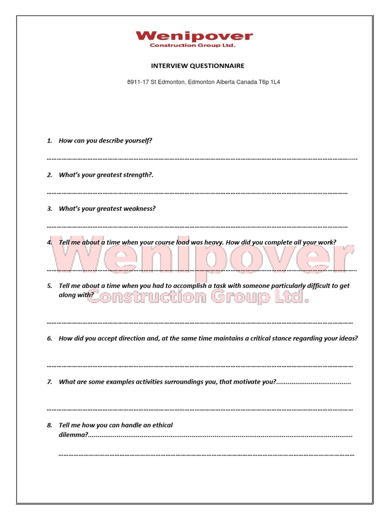 Interview Questionnaire Psychology & Cognitive Science