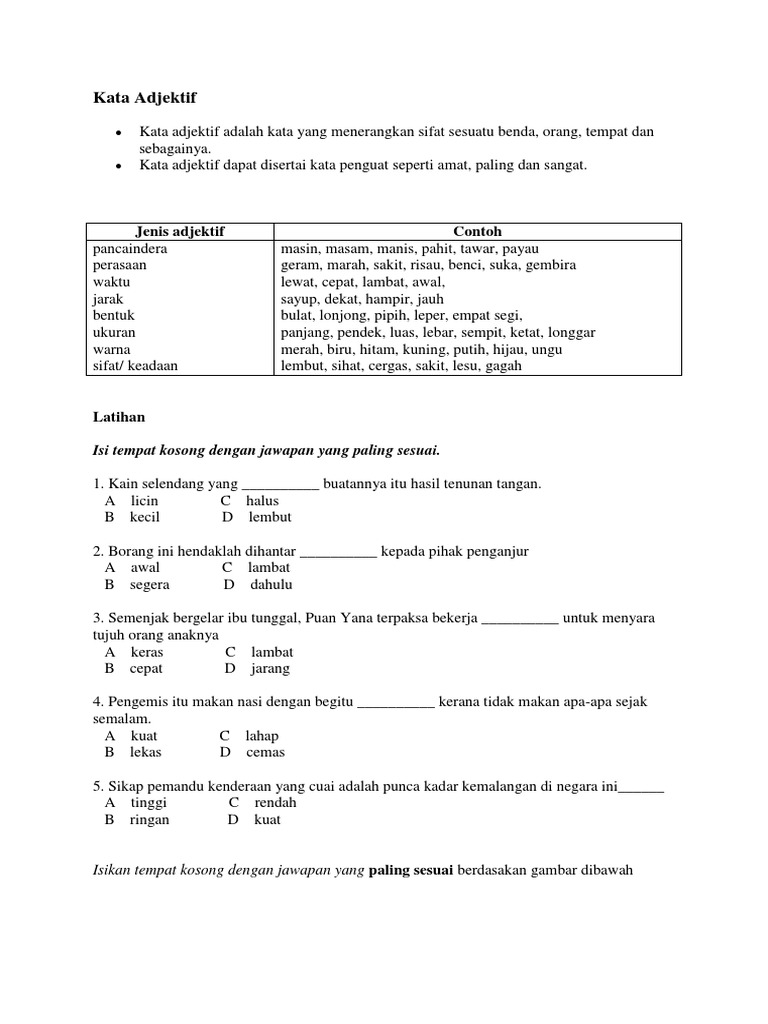 Kata: Kata Adjektif Jarak Latihan