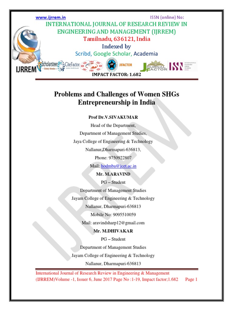 Women SHGs Entrepreneurship Challenges in India | PDF ...