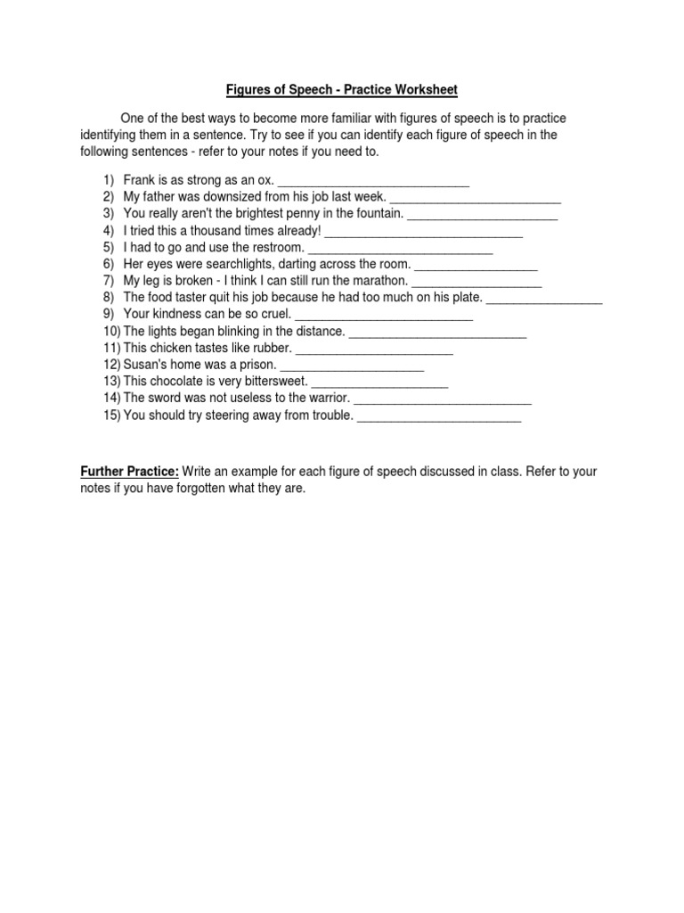 Gr. 9 Figures of Speech Worksheet | PDF