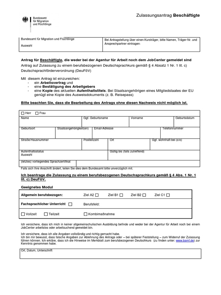 Antrag Zulassung Beschaeftigte Aa Jc | Government Information | Government