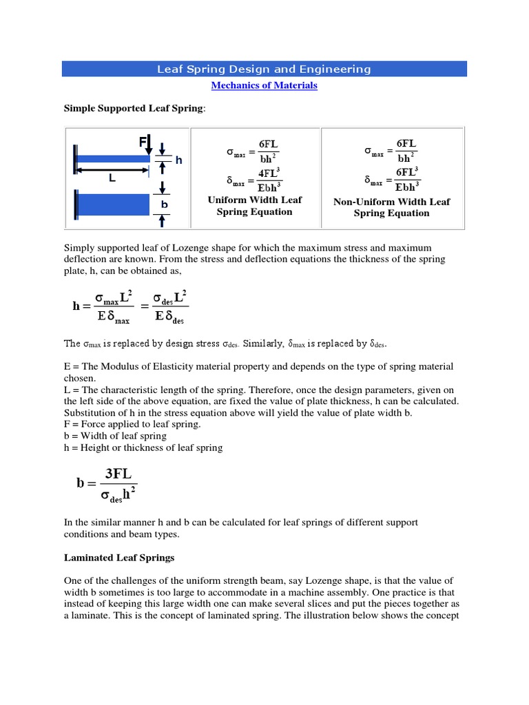 Leaf Spring Design and Calculations | PDF | Strength Of Materials ...