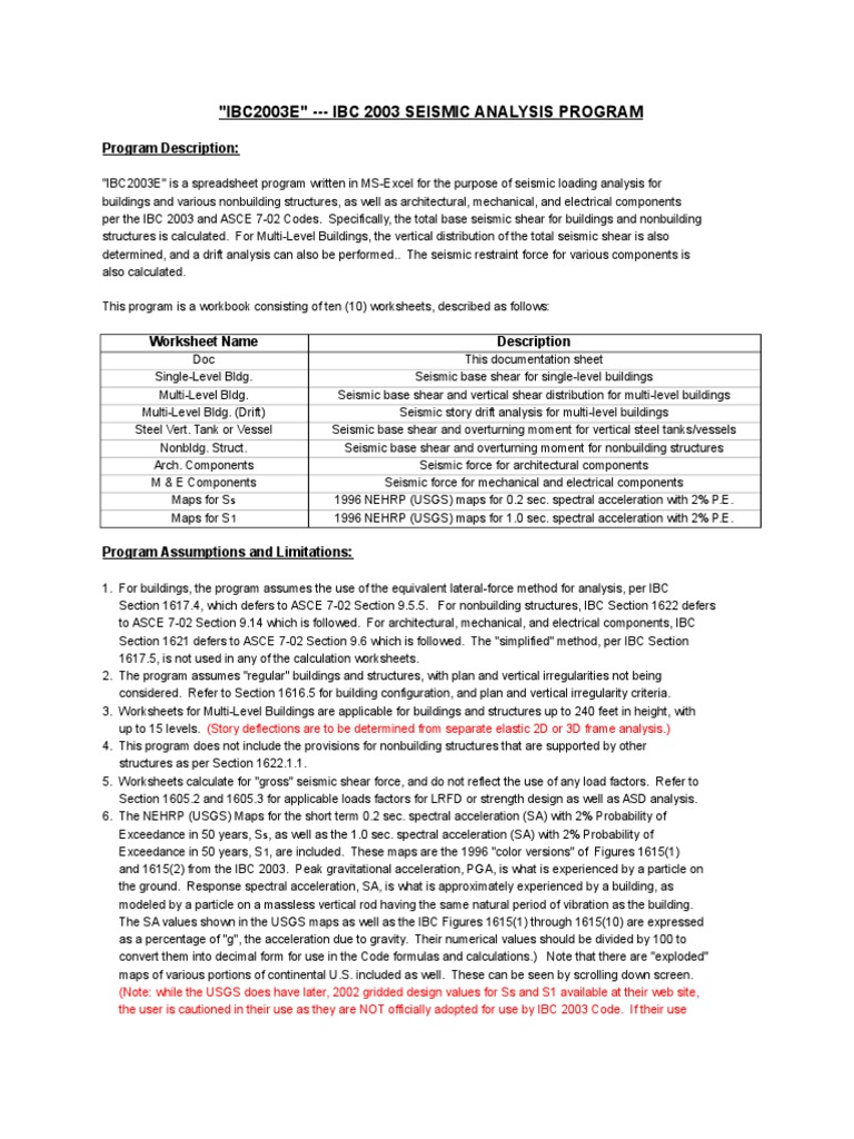 IBC 2003 Seismic Analysis Spreadsheet | PDF | Websites | Gravity