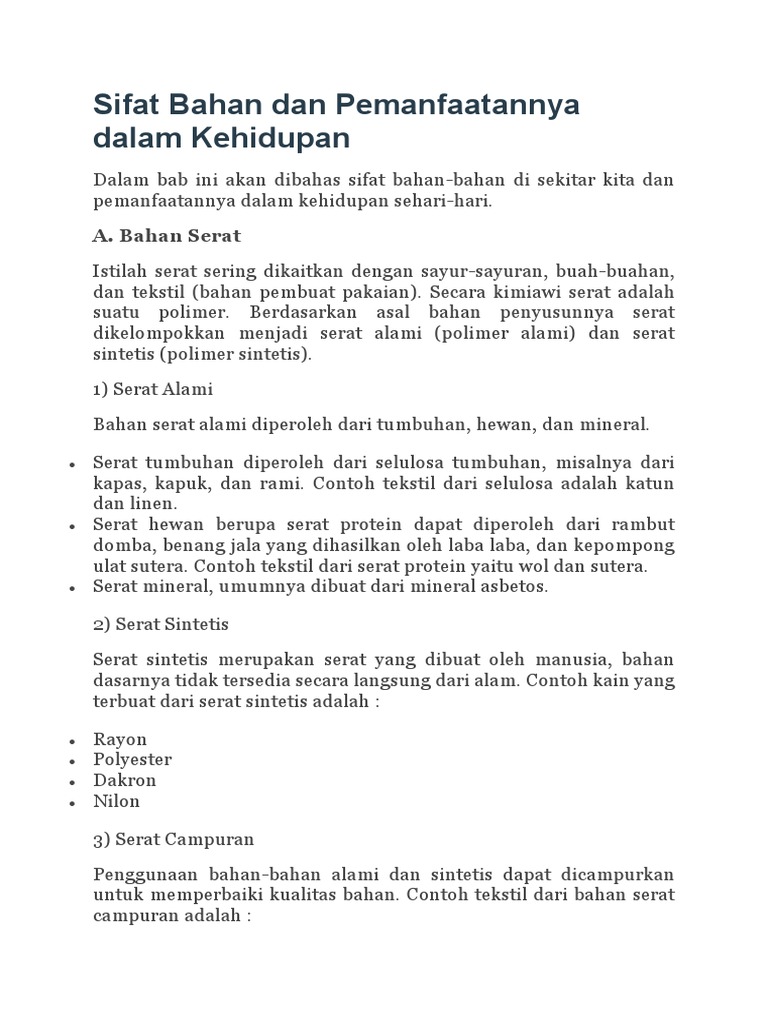 Sifat Bahan Dan Pemanfaatannya