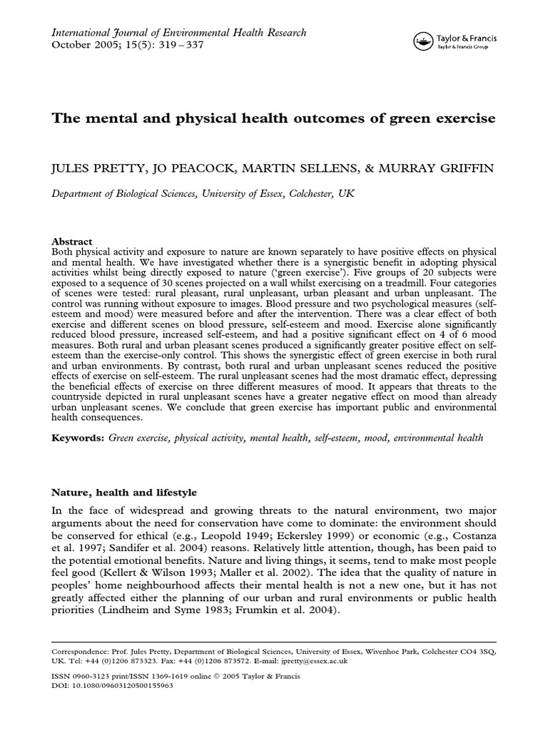 The Mental and Physical Health Outcomes of Green Exercise: Jules Pretty ...