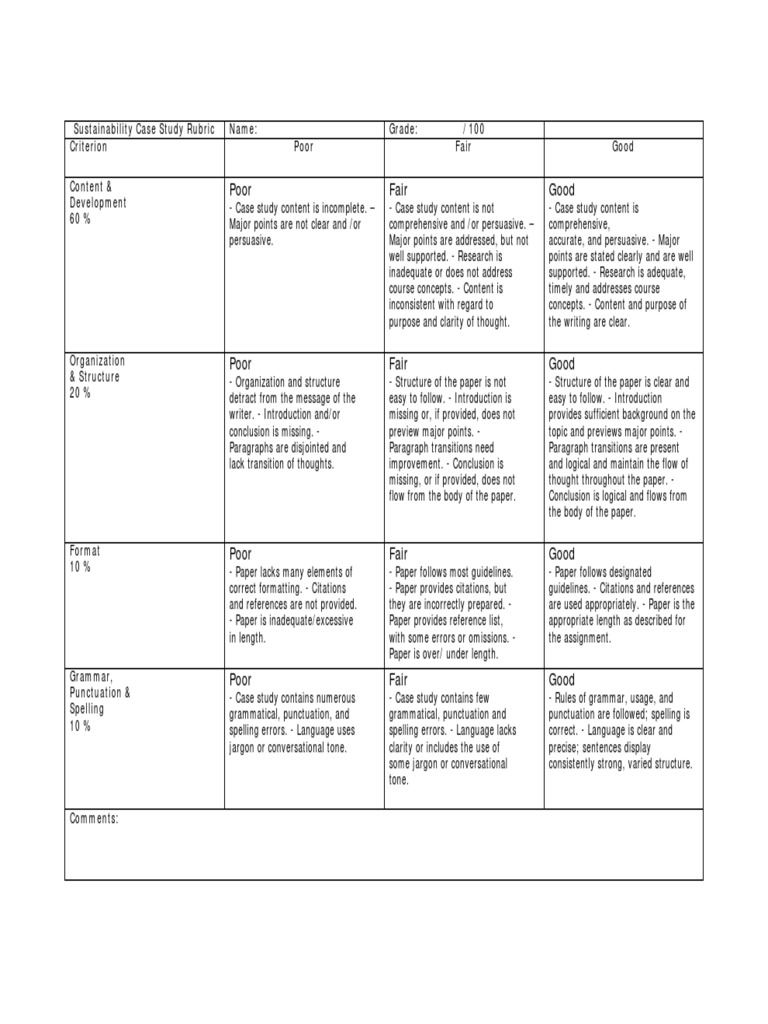 Case Study Evaluation Rubric PDF | PDF | Grammar | Rubric (Academic)