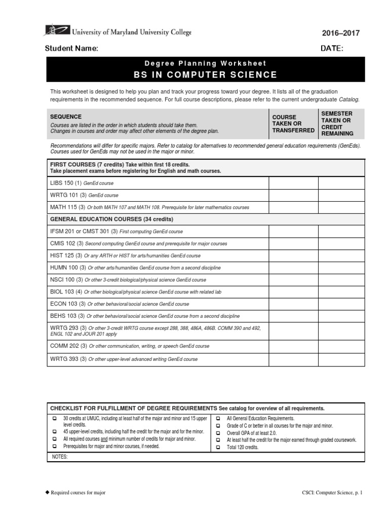 computer-science-major-worksheet-2016-17.pdf | Curriculum | Bachelor Of