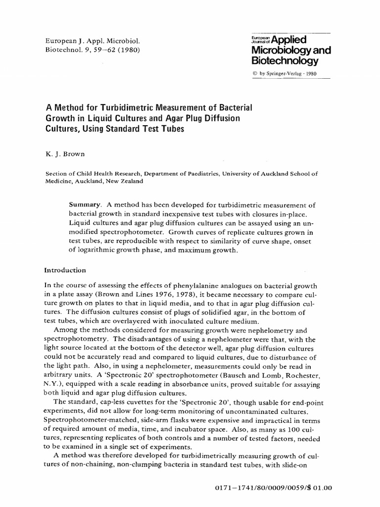 A Method For Turbidimetric Measurement of Bacterial PDF Growth