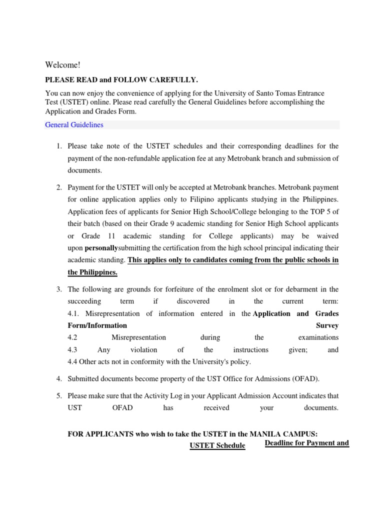 Ust Requirements PDF University And College Admission Schools