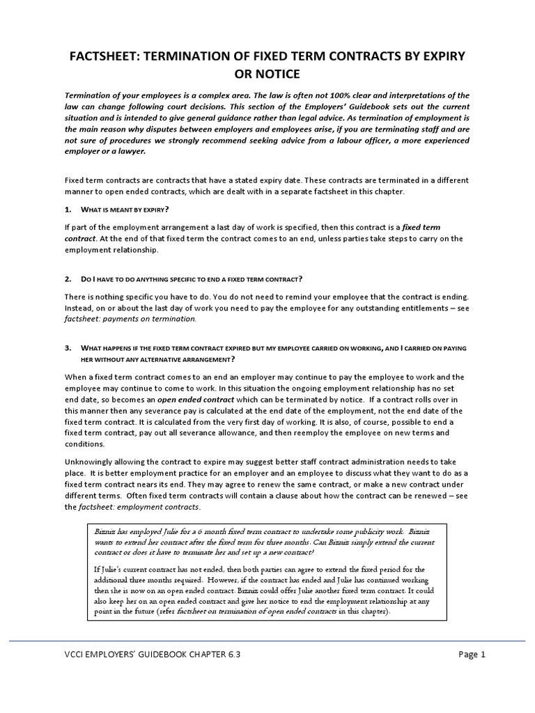 6.3 Factsheet Termination of Fixed Term Contracts Employment Civil Law (Legal System) Free