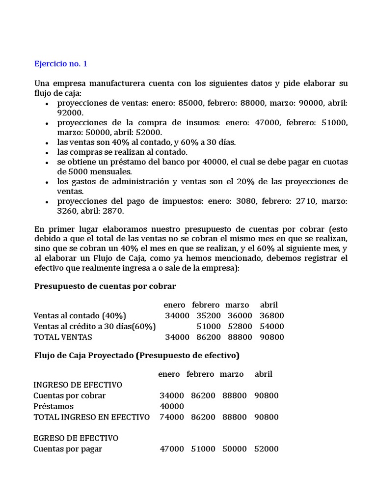 Flujo de Caja para Empresas: Ejercicios Prácticos | PDF | Presupuesto ...