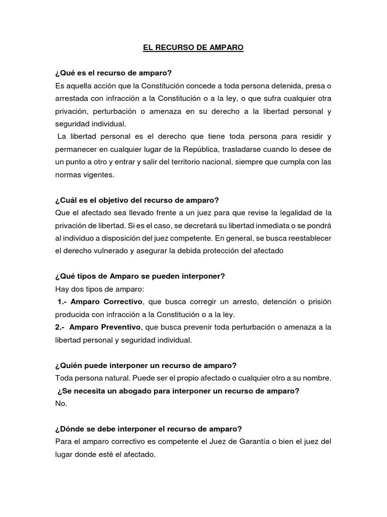 Recurso de Amparo y Proteccion | Descargar gratis PDF | Libertad ...