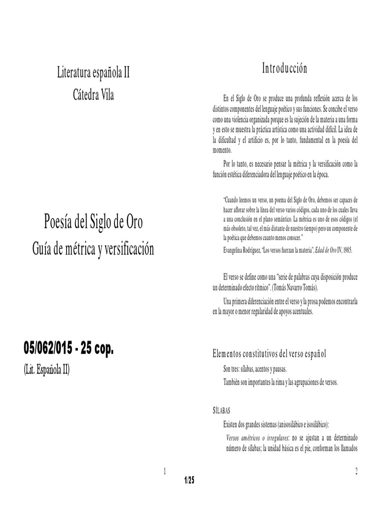 Guía de Métrica del Siglo de Oro | PDF | Metro (poesía) | Poesía