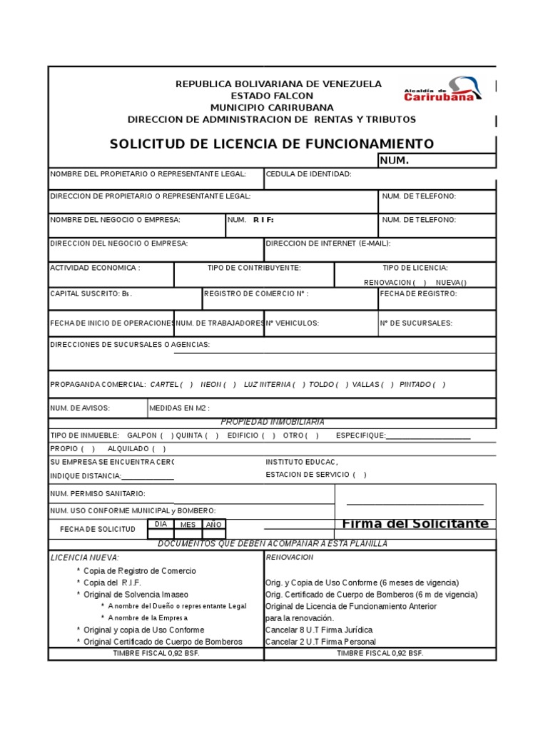 Solicitud de Licencia de Funcionamiento | PDF | Business