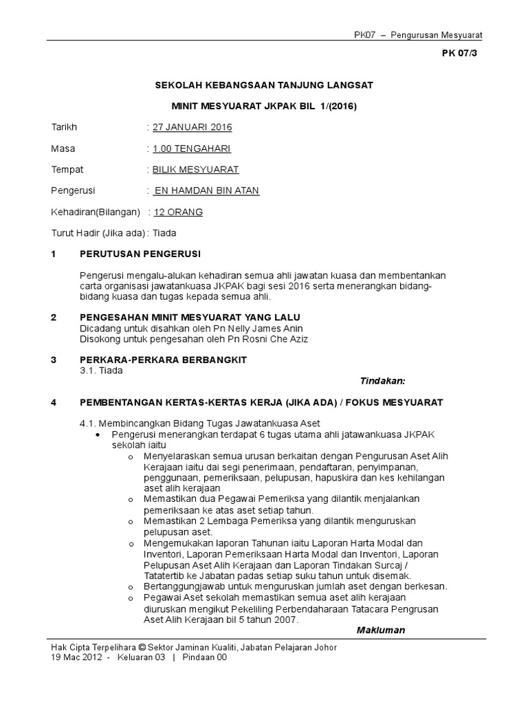 Contoh Surat Panggilan Mesyuarat Aset