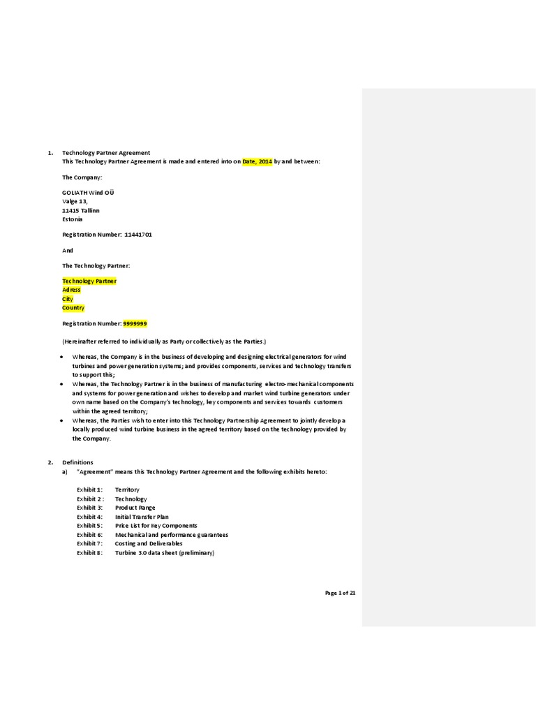 Technology Partner Agreement Template PDF Trademark Confidentiality Technology Partner Agreement Template PDF Trademark Confidentiality