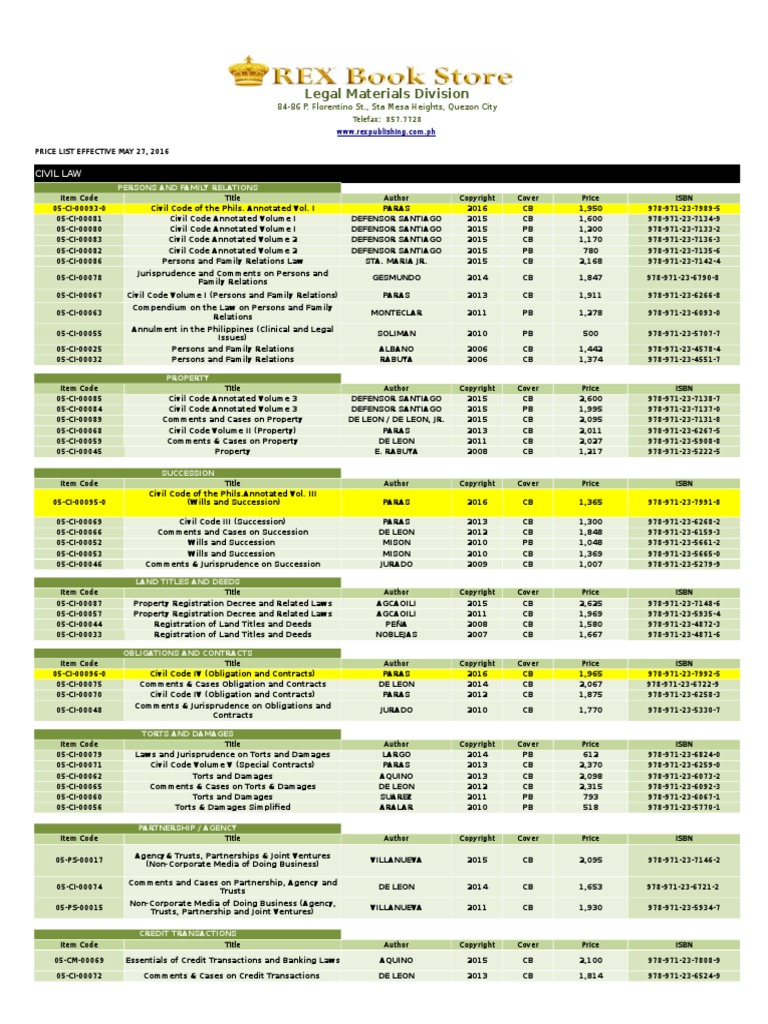 2016 Rex Law Pricelist 05 27 PDF | PDF | Taxes | Constitution