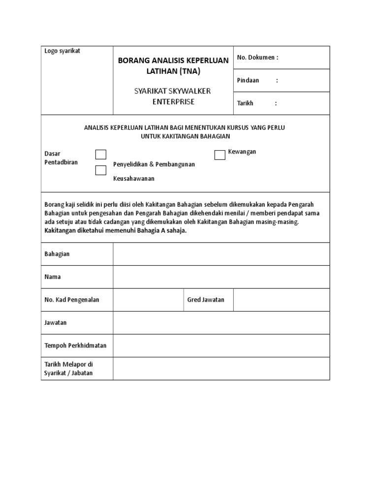Borang Analisis Keperluan Latihan Pekerja Pdf