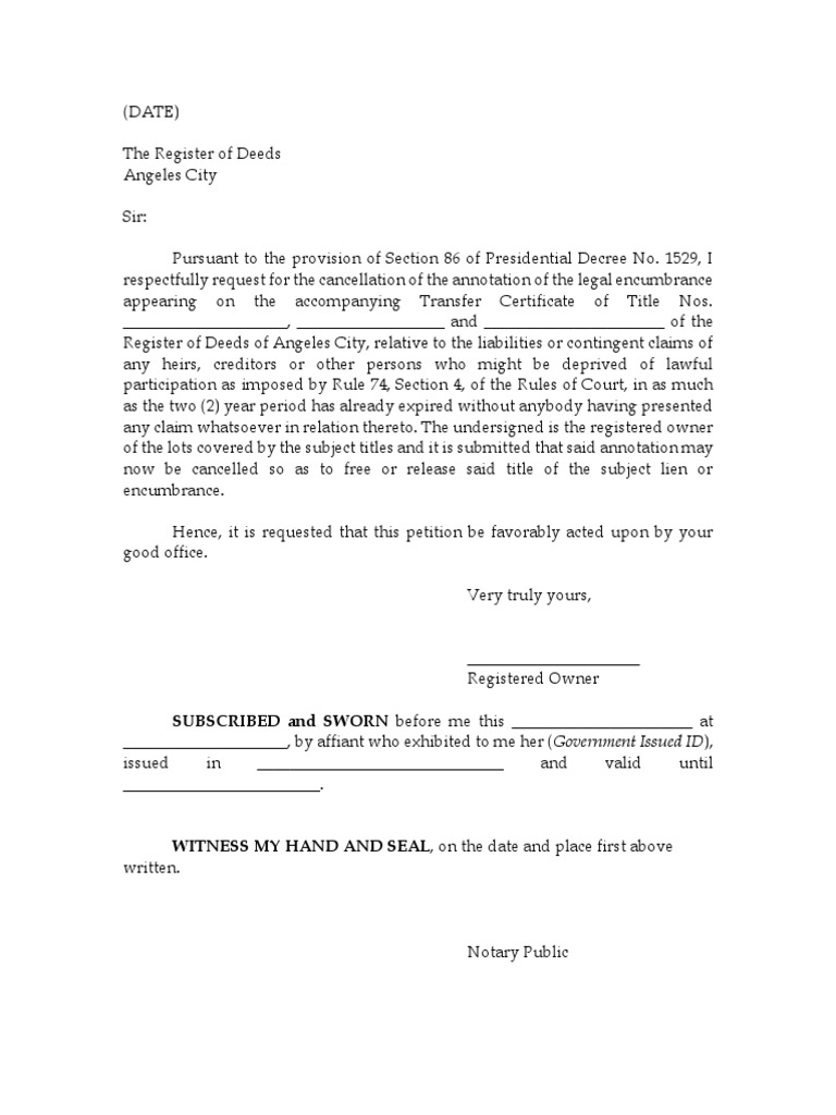 Request for Cancellation of Encumbrance | PDF