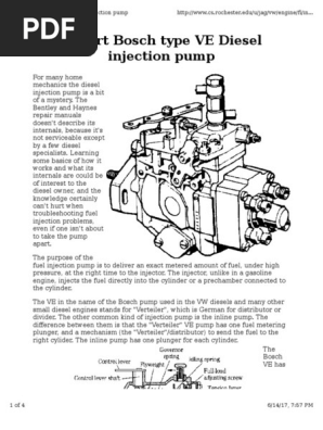 Bosch Ve Pump Discription Fuel Injection Diesel Engine