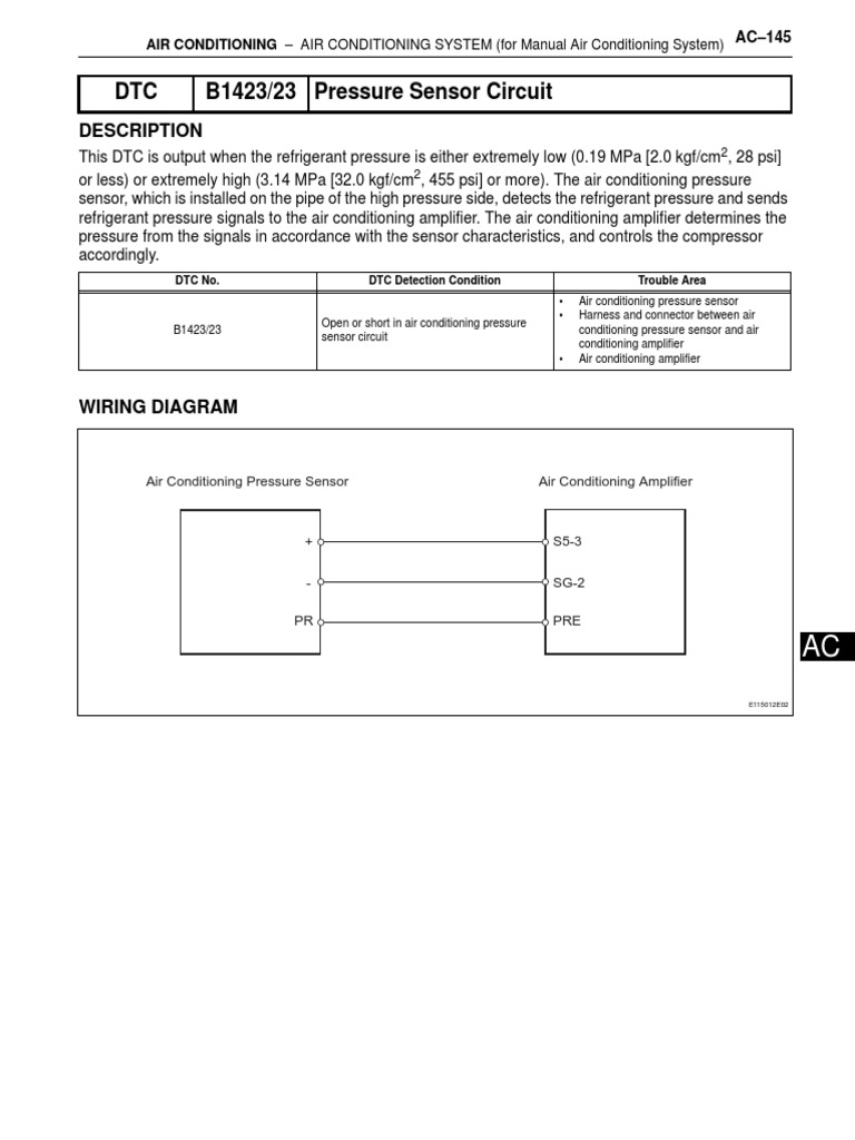 Toyota AC Pressure Sensor DTC B1423 Guide | PDF | Air Conditioning ...