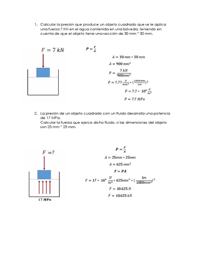 Ejercicios de Presión Presión Ingeniería mecánica