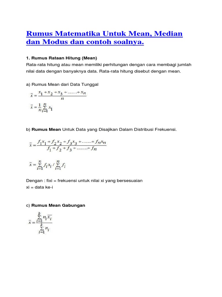 Contoh Soal Matematika Statistika Mean Modus Median