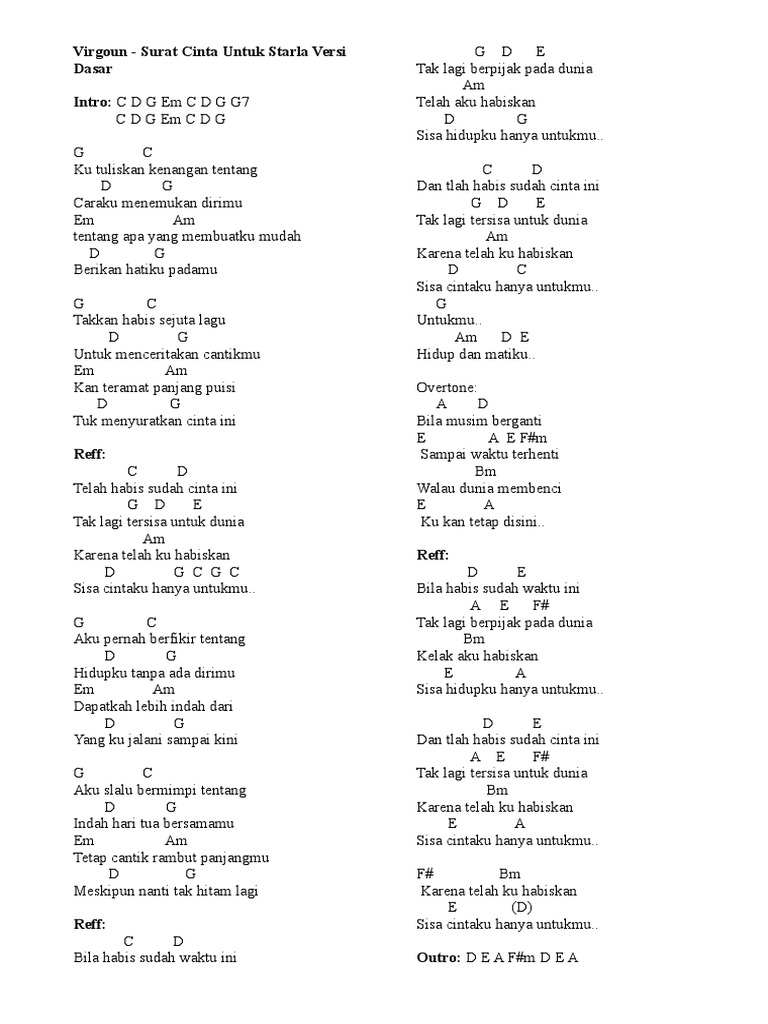 Lirik Dan Chord Lagu Surat Cinta Untuk Starla Pdf