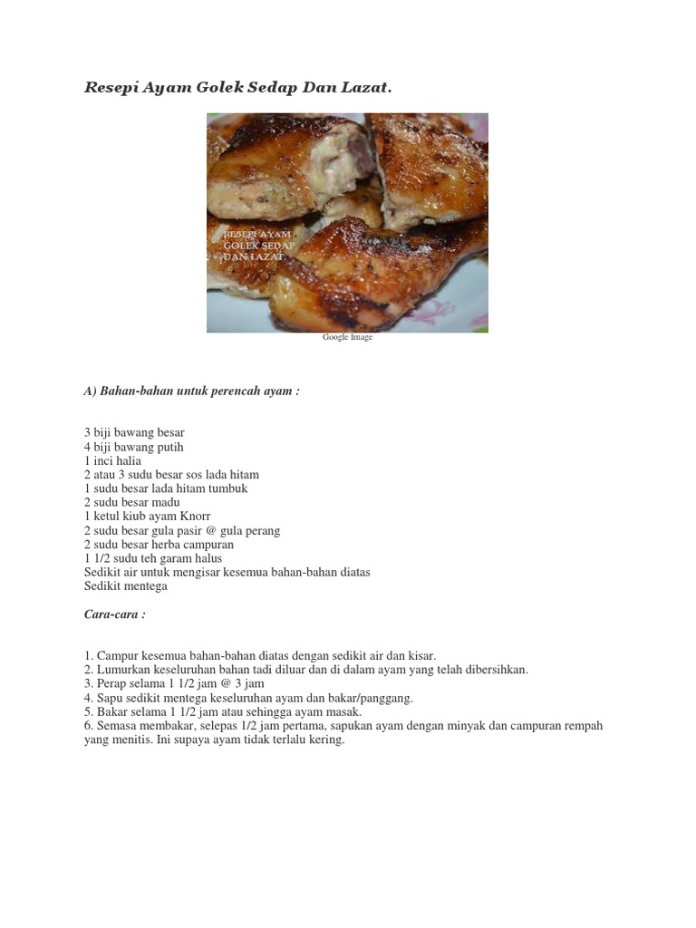 Resepi Ayam Golek Sedap Dan Lazat Pdf