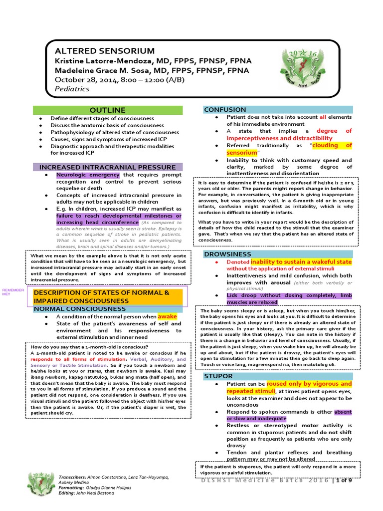 Understanding Altered Sensorium | PDF | Brainstem | Diseases And Disorders