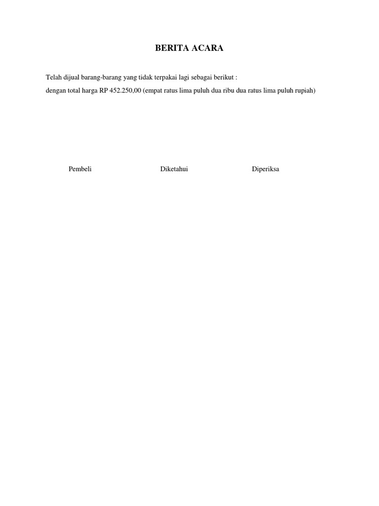 Berita Acara Penjualan Barang Bekas
