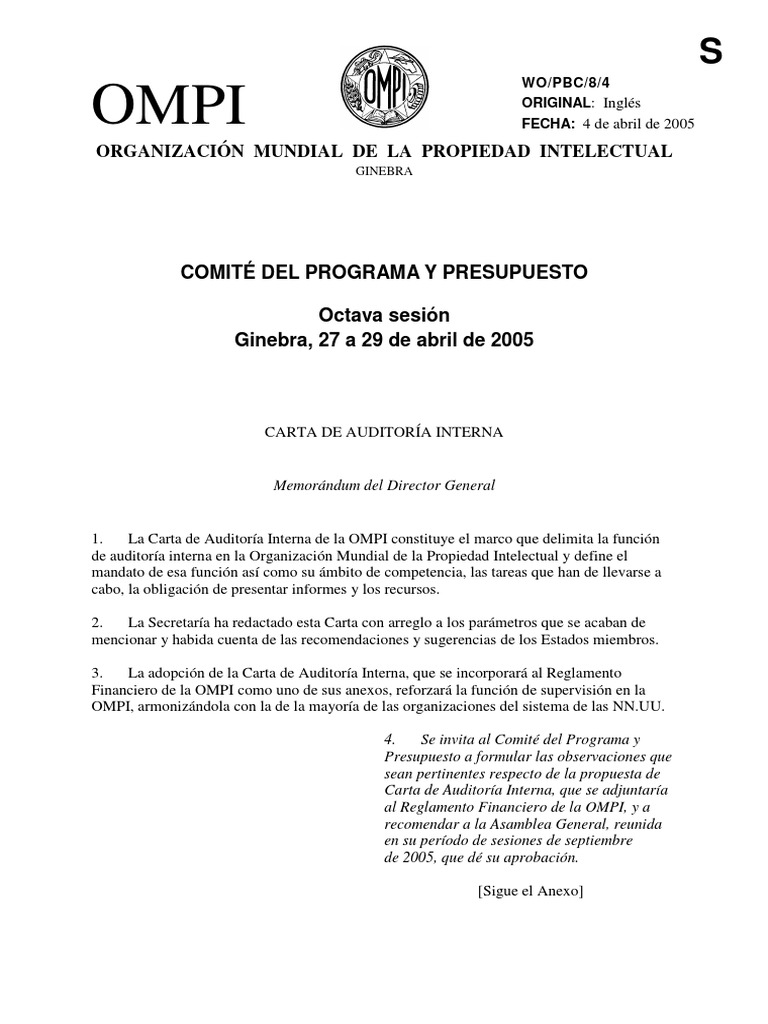 Modelo Carta Auditoria  Organización Mundial de la Propiedad