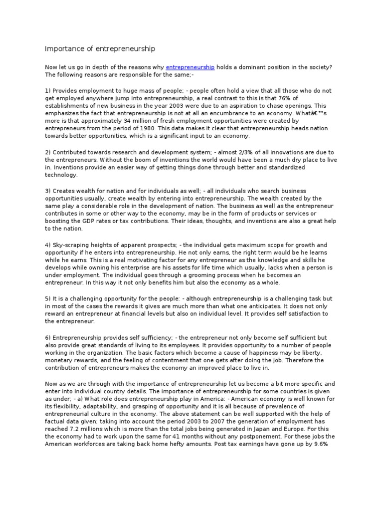 Importance of Entrepreneurship