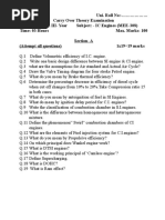 Summer Carryover Exam of IC Engines