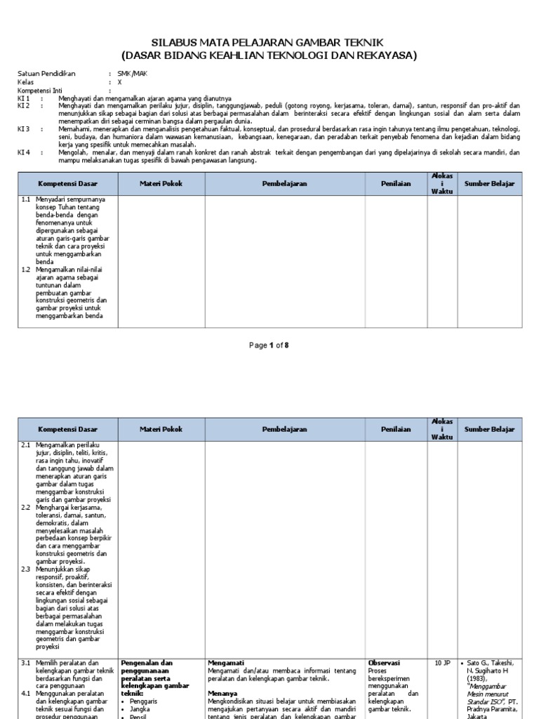 Silabus Gambar Teknik Kelas X Final 120713doc Silabus Gambar Teknik Kelas X Final 120713doc