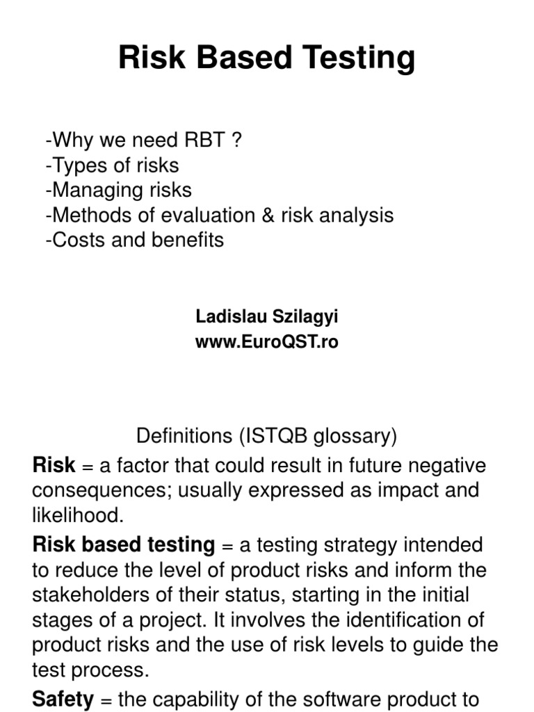 Risk Based Testing | PDF | Risk | Risk Management