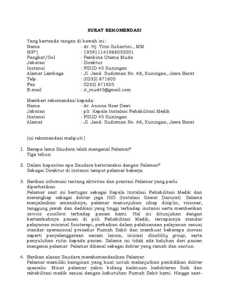 Surat Rekomendasi | PDF