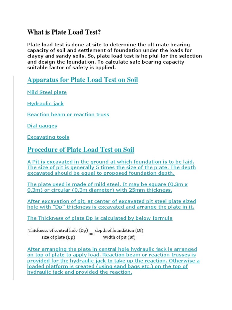 Plate Load Test Procedure and Calculations | PDF | Truss | Civil ...