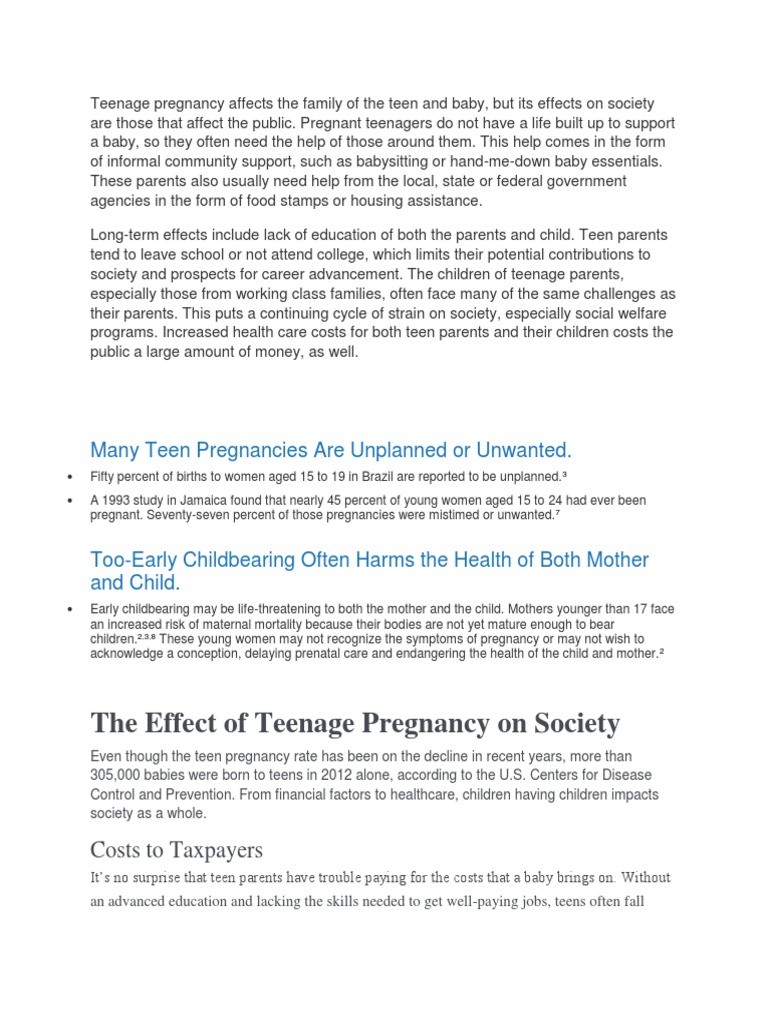 Impact of Teenage Pregnancy on Society | PDF | Teenage Pregnancy ...
