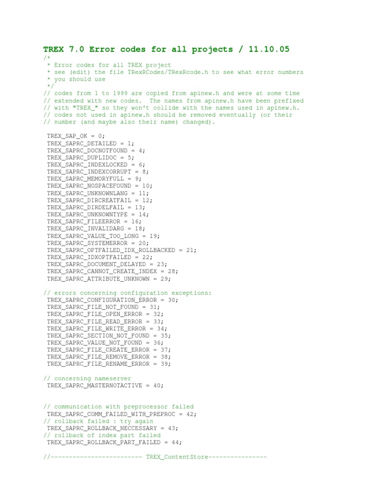 SAP TREX 70 Error Codes PDF Html Element Information Technology